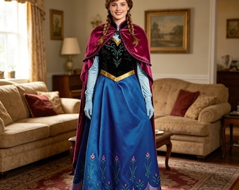 Sukienka Anny, kostium cosplay Krainy Lodu, kostium księżniczki Anny, ręcznie robiona spódnica, damski kostium na Halloween, sukienka na imprezę wróżki