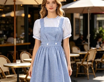 Kostium Dorothy dla kobiet z Czarnoksiężnika z Krainy Oz, niebieska krata w stylu dziewczyny z farmy, sukienka piknikowa na prerii, fantastyczny kostium cosplay