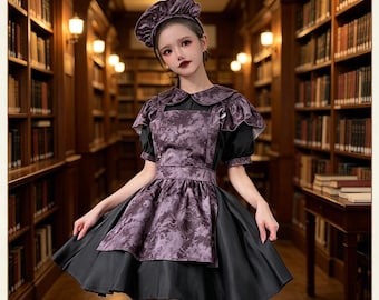 Gotycka sukienka na Halloween | Strój dyniowej wiedźmy-wampirzycy | Mroczna gotycka sukienka Lolita | Kostium cosplay lalki grozy