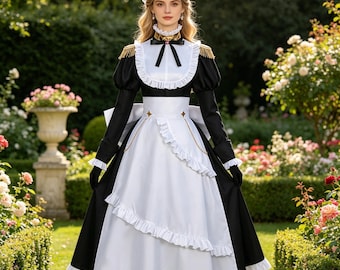 Strój cosplayowy anime Ghost Maid Aoi, strój pokojówki Lolita inspirowany japońską grą, długa sukienka cosplay, kostium na imprezę halloweenową