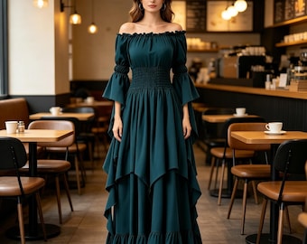 Suknia z gorsetem renesansowym | Długa suknia gotycka w stylu vintage | Kostium na Halloween dla kobiet | Sukienka wróżki ze sznurowanym gorsetem | Strój na Ren Faire