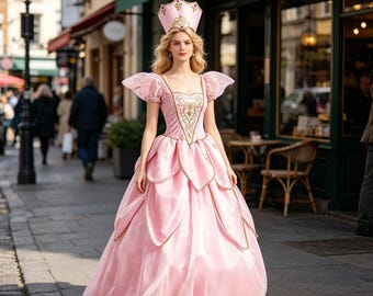 Różowy kostium Wróżki Chrzestnej dla kobiet, sukienka księżniczki wróżki inspirowana Czarnoksiężnikiem z Krainy Oz, kostium cosplay elfa z kwiatowym wzorem, sukienka na Halloween