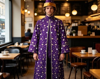 Cosplay średniowiecznej szaty czarodzieja | Kostium świątecznego magicznego płaszcza | Szata z kapturem czarodzieja fantasy | Strój czarodzieja renesansu