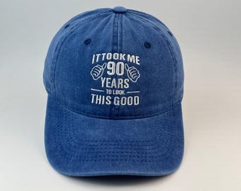 Washed Cotton Dad Hat, 90th Birthday Embroidered Baseball Cap