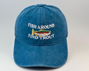 Trout Fish Embroidered Washed Cotton Dad Hat, Fly Fishing Baseball Cap
