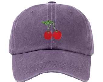 Cherry Pattern Embroidered Washed Hat | Retro Casual Cap