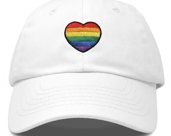 LGBT Pride Washed Cap, Rainbow Love Heart Embroidery Casual Hat