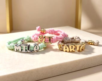 Custom Personalized Initial Name Bracelet, Bubble Letter Cord Bracelet, Gold Silver Letter Bracelet, Gift for Women Men, Friendship Jewelry