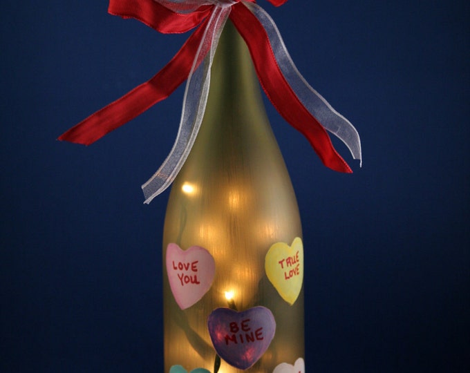 Conversation Hearts Lighted Wine Bottle Hand Painted Etsy