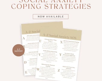 Social Anxiety Worksheet for Teens And Adults | A-Z Coping Skills | Confidence, Overthinking & Fear of Judgment | Therapy Printable