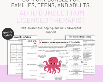 ADHD Support Bundle for Families, Teens, Adults I ADHD Support Toolkit | ADHD Worksheets | Strengths Based Printable Bundle