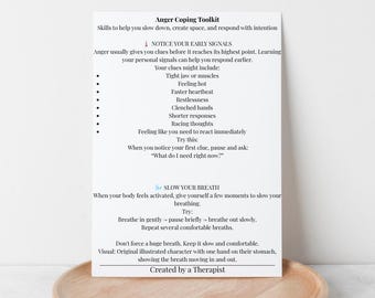Anger Coping Skills for Kids | Anger Management & Emotional Regulation Toolkit | Calm Down Strategies Printable | Therapy Worksheet PDF