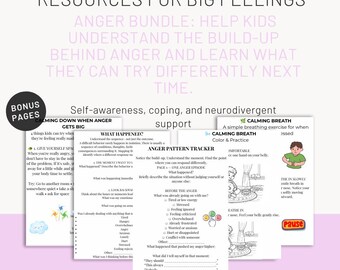 Anger Management for Kids Bundle | Emotional Regulation & Coping Skills Worksheets | Calm Down And Breathing Activities | Therapy Printable