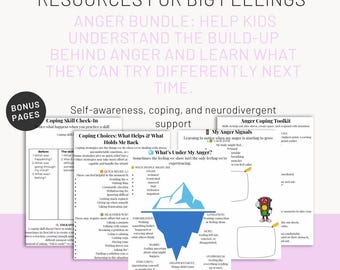 Anger Management Toolkit for Kids | Anger Coping Skills & Emotional Regulation Worksheets | Big Feelings Printable Bundle | Therapy PDF