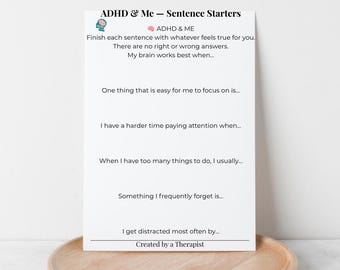 Fiche d'exercice pour adultes atteints de TDAH | Auto-évaluation du TDAH (à imprimer) | Fiche de sensibilisation au TDAH pour adultes | Cahier d'exercices thérapeutiques (téléchargement numérique)
