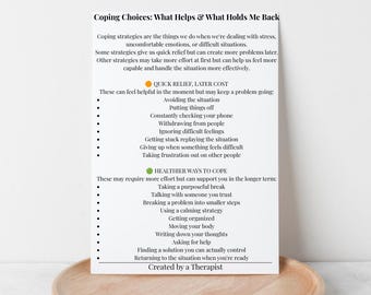 Coping Skills Worksheet | Healthy vs Unhelpful Coping Strategies | Emotional Regulation & Self-Awareness Printable | Therapy PDF