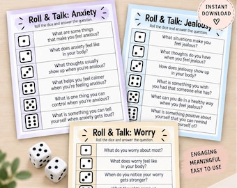 Emotions Dice Game Bundle for Kids And Teens | Therapy Counseling Game | Feelings, Coping Skills & Emotional Regulation | Printable
