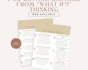 Worry Worksheet for Teens And Adults | Anxiety Coping Skills | Stop What If Thoughts & Overthinking | A-Z Therapy Printable PDF