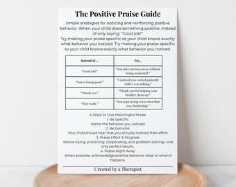 Guide for Parents | Positive Reinforcement Printable | Parenting Behavior Worksheet | Emotional Support I ADHD Guide I PDF