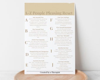 People Pleasing Worksheet | A-Z People Pleasing Reset | Boundaries, Saying No & Self Worth Therapy Printable | Adult Counseling Resource