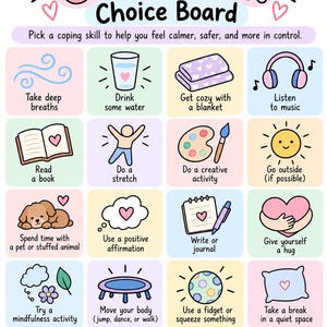 Pastel Calm Down Choice Board for Kids | Calm Corner Coping Skills Printable | Emotional Regulation (Digital Download)
