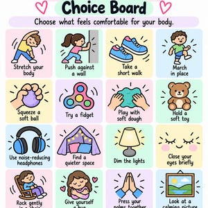 Sensory Break Choice Board for Kids | Sensory Regulation & Calm Corner Printable | Classroom Coping Skills Activities