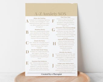 Anxiety Coping Skills Printable | A-Z Anxiety SOS | Anxiety Worksheet, Grounding & Emotional Regulation | Therapy Resource