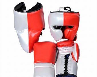 Guantes de boxeo personalizados, casco, protector inguinal, equipo profesional de entrenamiento y sparring.