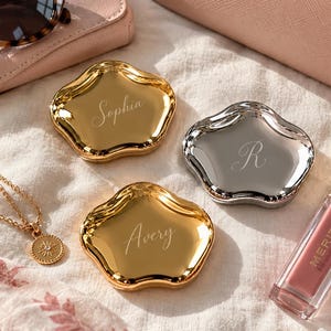 Miroir de poche compact personnalisé en forme de nuage, avec nom ou initiale gravés