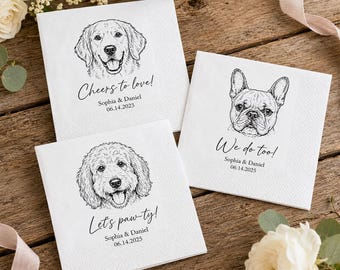 Custom Pet Portrait Wedding Napkins, Personalized Dog Cat Party Supplies