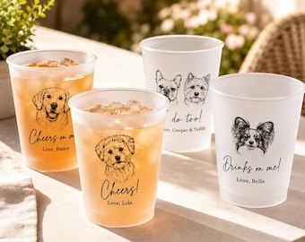 Custom Pet Frosted Plastic Cups, Dog or Cat Portrait Party Drinkware