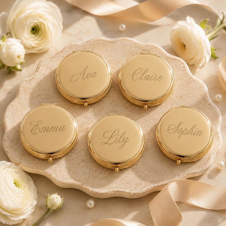 Personalized Bridesmaid Proposal Gift, Engraved Compact Mirror, Name Pocket Mirror, Maid of Honor Gift, Wedding Party Favors Bulk image 11