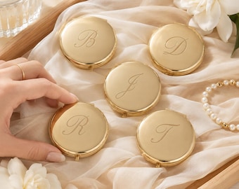 Custom Engraved Gold Pocket Makeup Mirror, Personalized Compact Mirror with Name, Bridesmaid Proposal Gifts, Wedding Party Favors