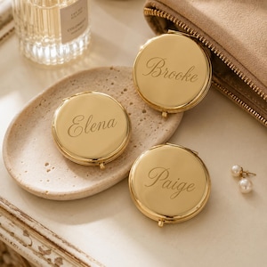 Personalized Bridesmaid Proposal Gift, Engraved Compact Mirror, Name Pocket Mirror, Maid of Honor Gift, Wedding Party Favors Bulk image 10