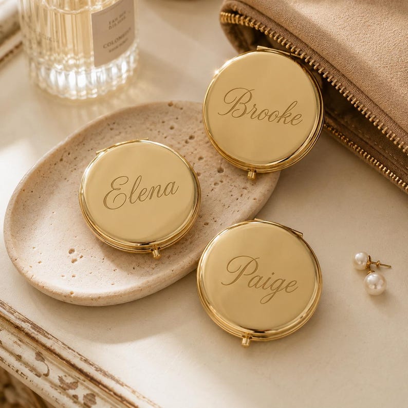 Personalized Bridesmaid Proposal Gift, Engraved Compact Mirror, Name Pocket Mirror, Maid of Honor Gift, Wedding Party Favors Bulk image 10