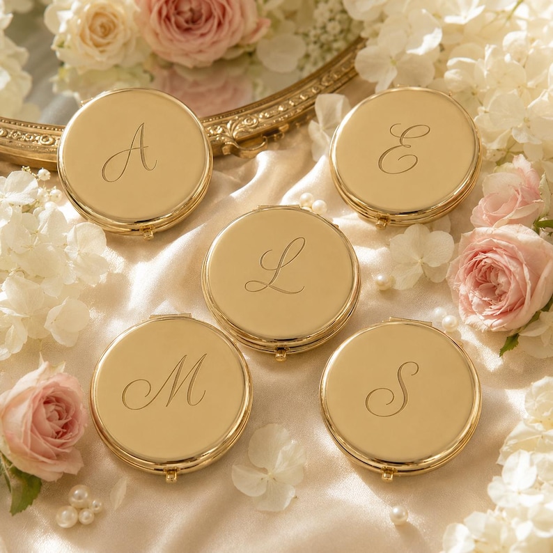 Personalized Bridesmaid Proposal Gift, Engraved Compact Mirror, Name Pocket Mirror, Maid of Honor Gift, Wedding Party Favors Bulk image 9