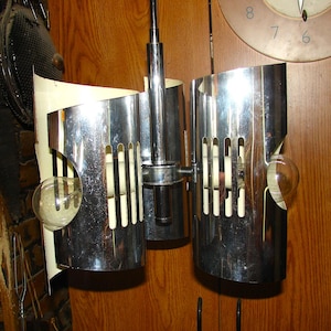 Awesome Mid Century Modern Sciolari Sonneman Reggiani Era Chrome 3 Light Hanging Chandelier Light Fixture ~ FREE SHIPPING!