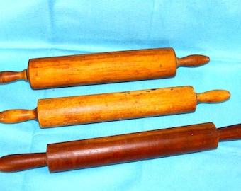 Nice Vintage Lot of 3 Wooden Rolling Pins ~ Two Maple and One Black Cherry All For One Money ~ Free Shipping