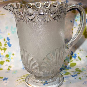 Gorgeous Antique Westmoreland Shell and Jewel Early American Pressed Glass Water Pitcher ~ Free Shipping