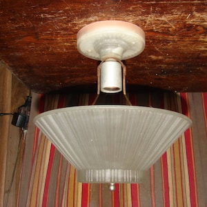 Nice Antique Ceiling Light Fixture with Beautiful Heavy Glass Shade and Glass Ceiling Mount Art Deco Style ~ FREE SHIPPING