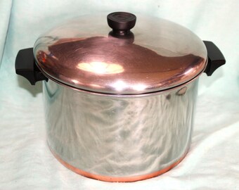 Very Nice Vintage Revere Ware 1801 Clinton Ill. 8 Qt. Copper Clad Stainless Steel Stock Pot with Standard Revere Lid ~ Free Shipping
