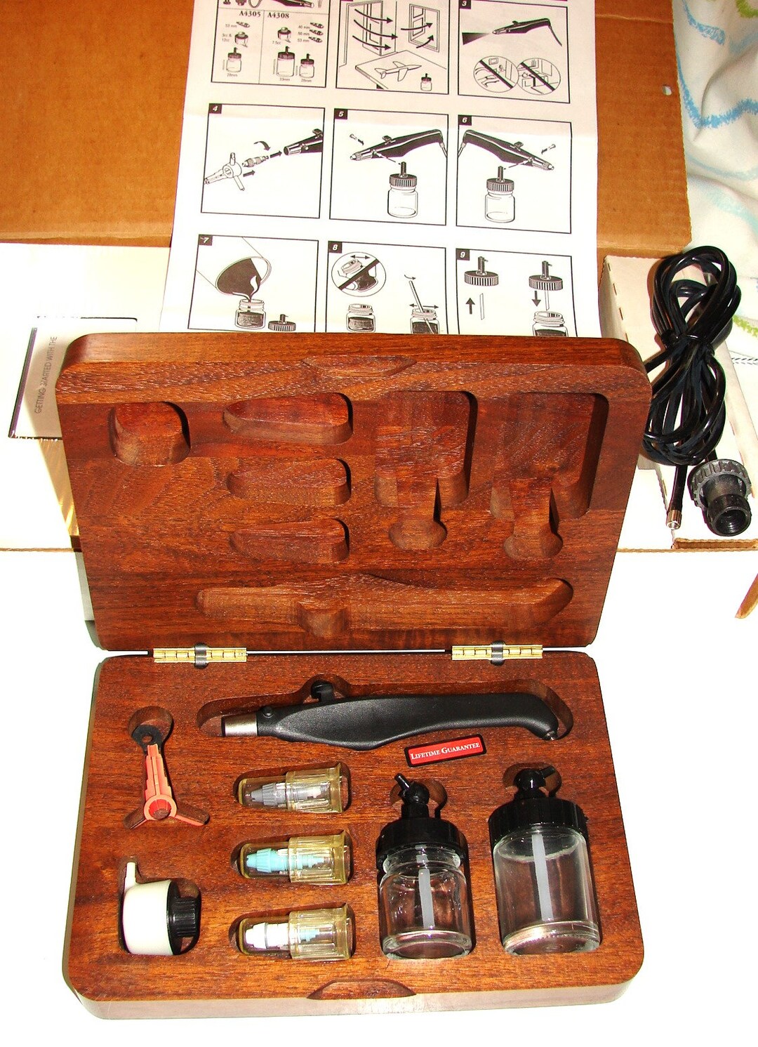 Testors Aztek A430 Airbrush Set Walnut Wood Case Versatile Professional