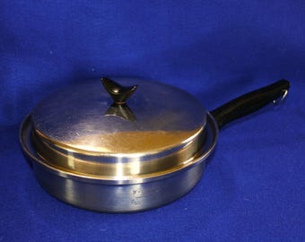 Nice Vintage Wonder Ware Manganese 18-8 3-Ply Stainless Steel 10 1/2" Skillet with Lid ~ Free Shipping