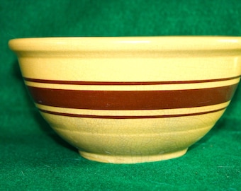 Nice Vintage McCoy Yellow-ware Mixing Bowl with Three Brown Stripes ~ Free Shipping