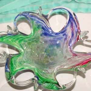 Gorgeous Vintage Murano Glass Starfish Tri-Color Decorative Bowl with Beautiful Colors! ~ Free Shipping