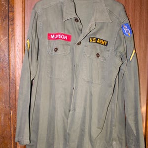 Vintage Korean War Era U.S. Army OD Men's Medium Utility Shirt/Jacket with 8th Infantry Patch and Private First Class Patch ~ Free Shipping