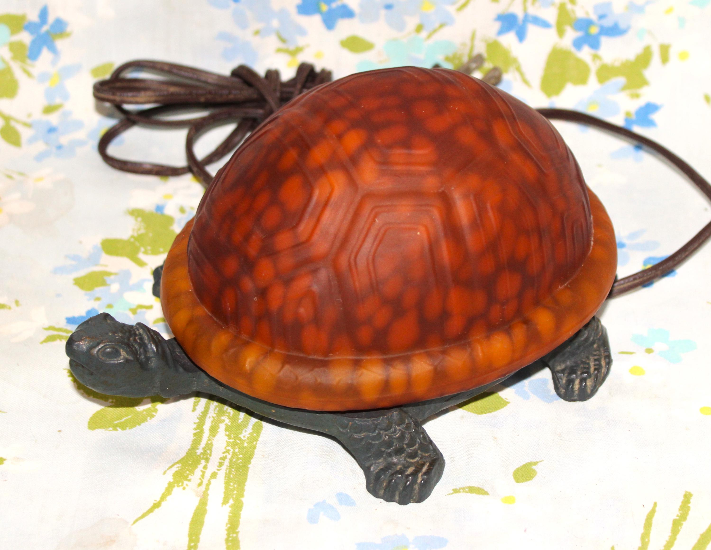 Turtle Light Up Shell Nice Vintage Turtle Accent Light With Amber Mottled Glass Shell ~ Free ...