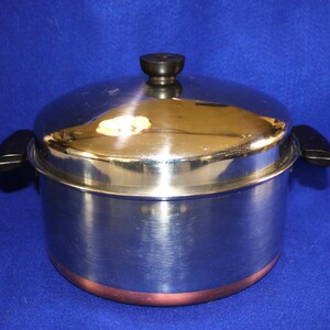 Amazing 1960's Revere Ware 1801 Process Patent 5 Qt. Copper Bottom Dutch Oven or St0ck Pot w/ Steaming Colander and Dome Lid ~ Free Shipping