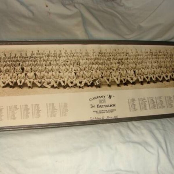 Antique Yardlong WWII Framed Photograph ~ Company B 3rd Battalion Army Service Forces Training Center Fort Belvoir VA May 1946