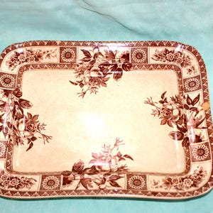 Nice 1884 Wallis & Gimson Garfield Brown Rectangular Platter with Rose Pattern ~ Lazarus Straus and Sons ~ Free Shipping